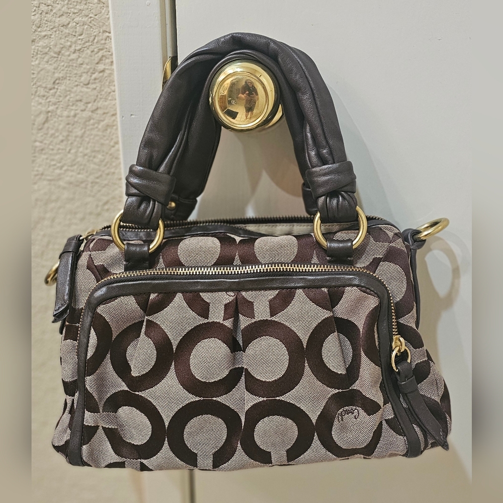 Coach Brown and Cream Signature Satchel